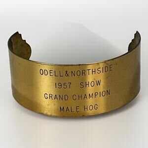 VTG Bronze Metal Cuff Odell Northside 1957 Show Grand CHAMPION Male Hog Bracelet